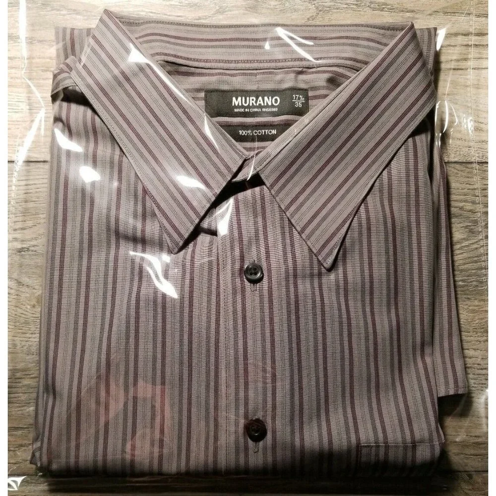 Murano Long Sleeve Dress Casual Shirt Mens 17.5 Neck Gray Purple 23" Chest - Picture 9 of 9